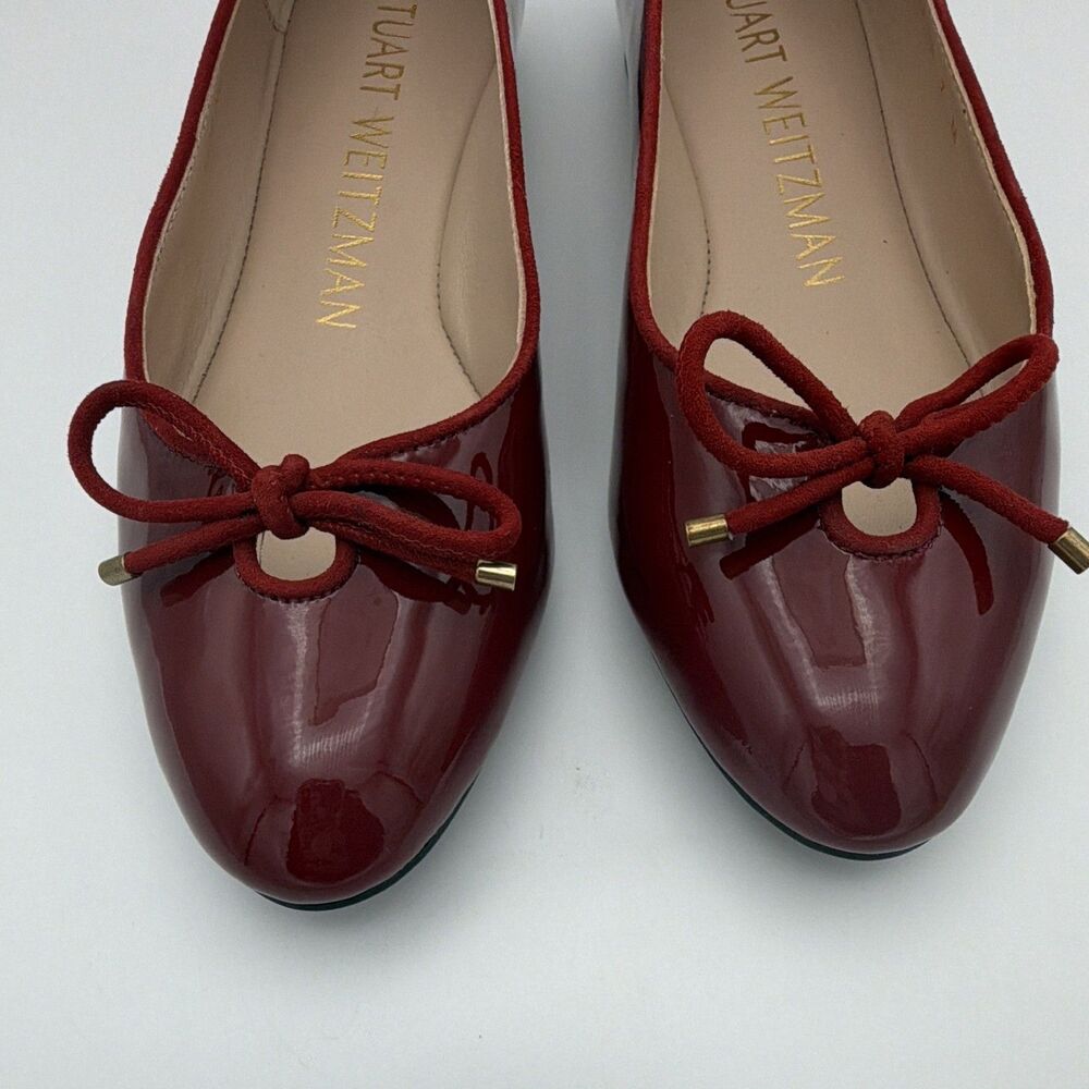Stuart Weitzman Gabby Women's Red Patent Leather Bow Ballet Flats Round Toe 7 M - Picture 2 of 11